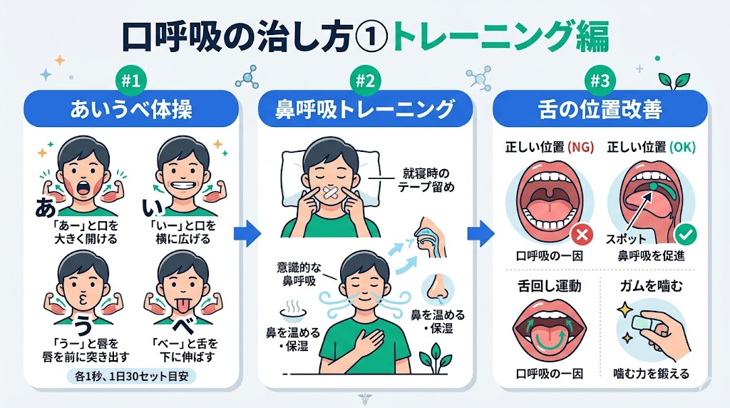 口呼吸の治し方①トレーニング編の図解